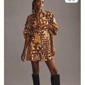 NWOT FARM Rio Geometric Mini Dress in Brown and Black